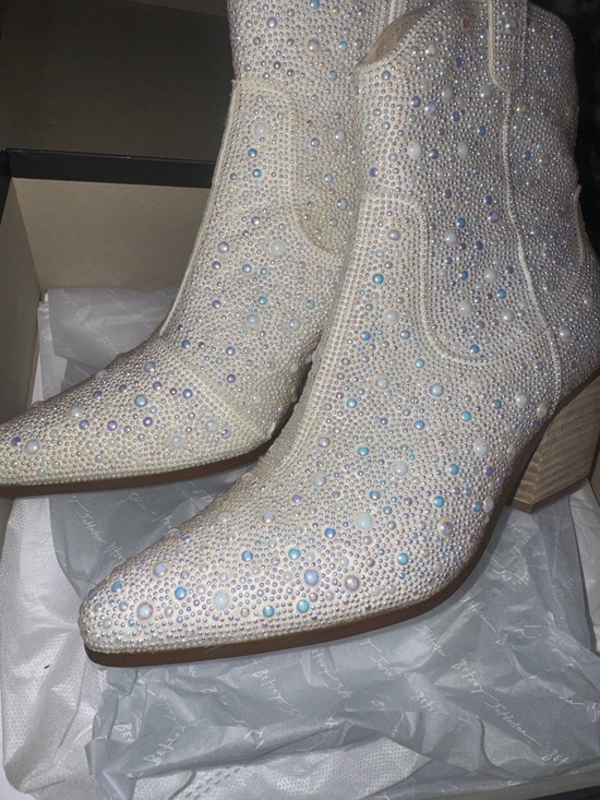 Betsey Johnson Shoes - Betsey Johnson Ivory Crystal & Pearl Embellished Ankle Boots